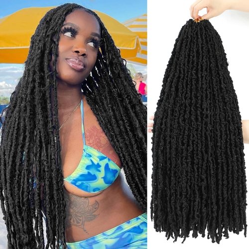GetGal 24 inch Butterfly Locs Crochet Hair Pre Looped Distressed Faux Locs Crochet Hair for Black Women 6 Packs Butterfly Soft Locs Natural Hair Extension(24inch,1B)