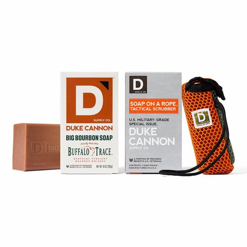 Duke Cannon Tactical Scrubber - Big American Bourbon Soap, U.S. Military-Grade Soap Pouch with Coarse & Soft Mesh, Oak Barrel Scented, 10 oz.