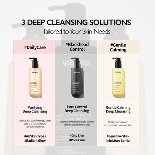 VIDIVICI Clear Pore Control Deep Cleansing Oil 10.14 fl.oz | Makeup remover with blackhead care, Korean facial cleanser for oily skin, Sebum control with Bamboo Charcoal Powder, Korean skin care