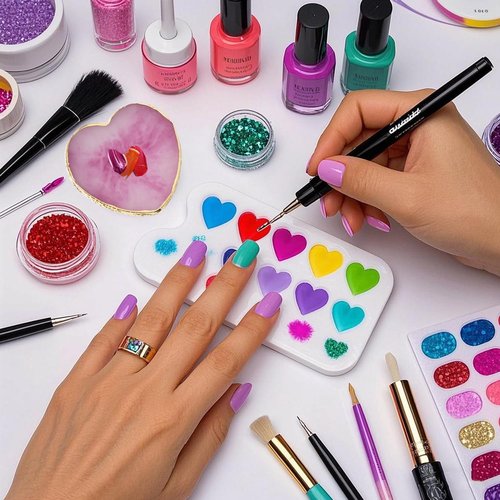 2 Pcs Resin Nail Art Palette, Nail Painting Mixing Tray with Gold Edge, Nail Art Display Board, Nail Polish Holder for Nail Design, Manicure Tools for Nail Artists (E-Heart-Shaped White and Purple)