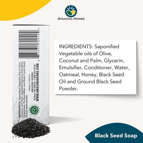Amazing Herbs Black Seed Soap - 100% Pure Cold-Pressed Black Cumin Seed Oil, All Natural, Free of Colors, Dyes, & Fragrances - Black Seed Oatmeal & Honey Soap, 4.25 Oz (Pack of 3)