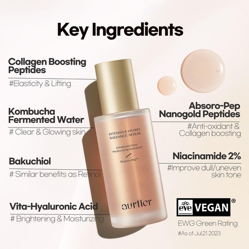 Aurtier Intensive Hydro Radiance Serum, Dewy & Deep Hydration, Glow Glass Skin, Anti-aging care with Niacinamide, Vitamin C, Collagen, Korean Skin care 1.69 fl oz