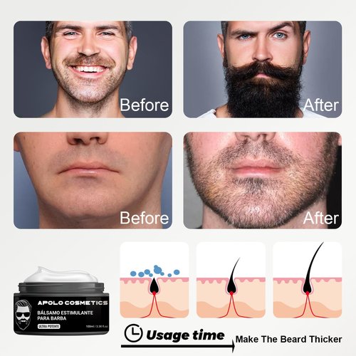 apolo cosmetics Para Barba, Ultra Potente Estimulante de Barba, Bálsamo para Crecimiento de Barba Crema, Beard Growth Blam, Softner/Unscented Beard Butter, Sin Irritación 100ml/3.38floz (1 PC, 1)