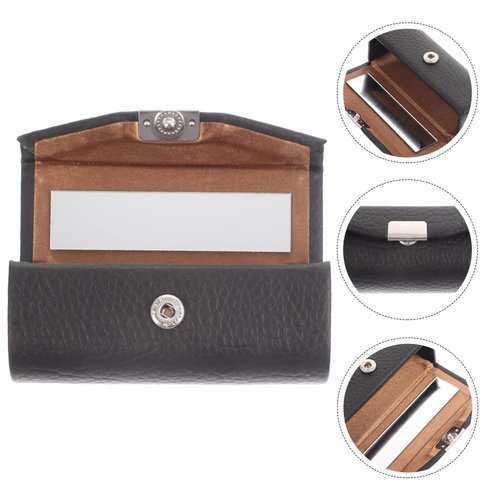 Beavorty Purse Holder PU Leather Lipstick Case with Mirror Lipstick Holder Portable Lip-Balm Organizer Travel Cosmetic Containers for Lip-Balm Gloss Black Small Stand
