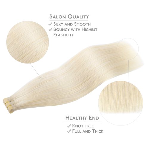 WENNALIFE Tape in Hair Extensions Human Hair, 20pcs 50g 18 inch Platinum Blonde Remy Hair Extensions Straight Human Hair Tape in Extensions Skin Weft Tape Extensions Human Hair