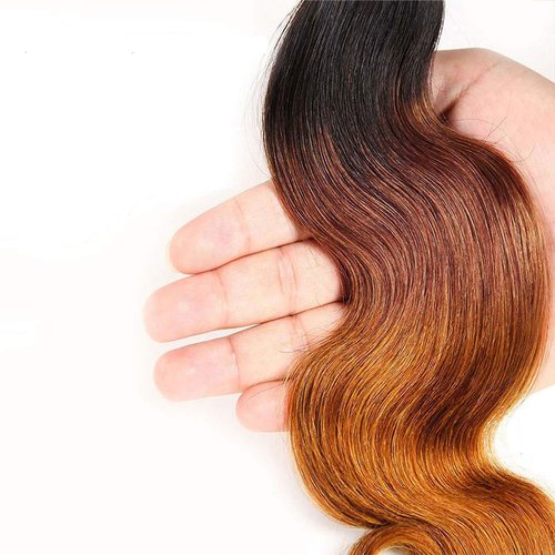 Ratheinhi T1B/4/30 Brown Bundles Human Hair 14 16 18 Inch Ombre Bundle Body Wave Human Hair Bundles Brown 3 Tone 3 Bundle Unprocessed Brazilian Virgin Quick Weave Hair for Black Women