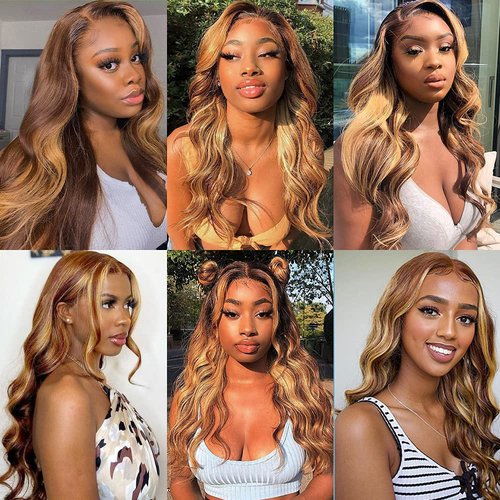 P4/27 Highlight Blonde Bundles Human Hair Body Wave Bundles Human Hair 20 20 20 Inch Brazilian Hair 3 Bundle Brown Unprocessed Virgin Remy Hair Extensions 50 Gram Per Bundle
