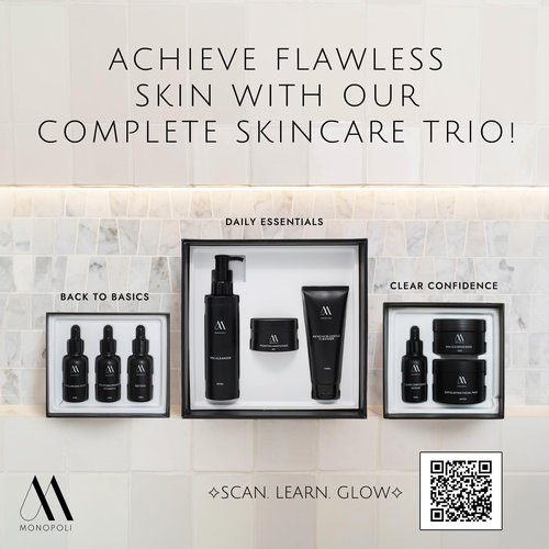 Monopoli Skin Travel Skincare Set | Airplane-Friendly Sizes | Complete Facial Skin Care Kit with BHA Serum, Vitamin C, Moisturizer & Cleanser | Perfect Essentials & Gift Set for Women & Teens | 3 Kits