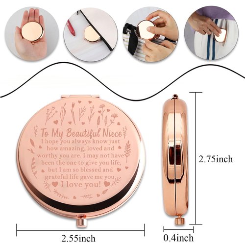 PLITI Niece Gift Niece Birthday Gift Niece Graduation Gift to My Beautiful Niece Compact Mirror from Aunt Uncle (Niece Amazing CMrg)
