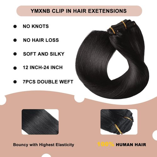 Clip In Hair Extensions Real Human Hair 12Inch 120g 100% Remy Human Hair Extensions Clip Ins Invisible Seamless Straight Human Hair Clip In Extensions 7pcs Double Weft Natural Black