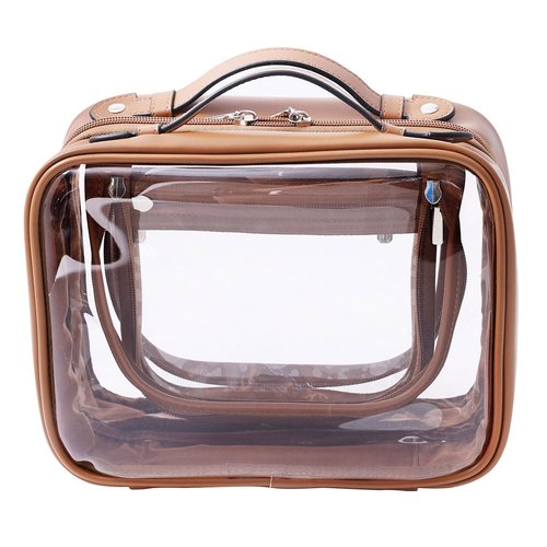 SANHECUN traveling toiletry Case large clear cosmetics case makeup bag Dimensions | LxWxH:10” x 4.5” x 7.5”(Brown, Medium)