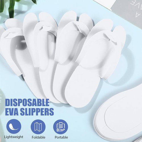JaGely 100 Pairs Disposable Pedicure Slippers Bulk EVA Disposable Flip Flops Kit Spa Pedicure Sandals Guest Slippers Spa for Adult Foot Nail Salon Party Supplies Travel Hotels Home(White)