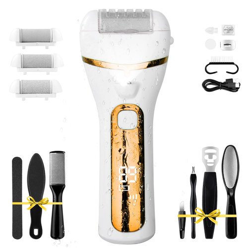 PUBOO Foot Callus Remover Electric 10000 RPM 3-Speed IPX7 Rechargeable Pedicure Kit for Hard Skin Women & Men. Portable Multi-Roller File Grinder Sander Scrubber with LED Display for Wet & Dry Feet