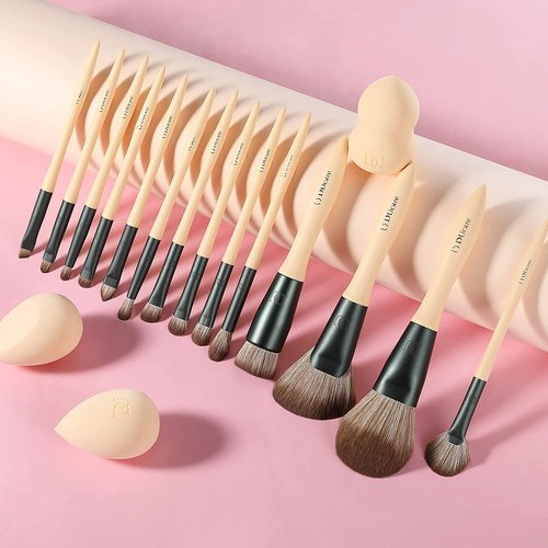 DUcare Makeup Brushes 14Pcs with 3Pcs Makeup Spong & Cosmetic Bag& Folding Vanity Mirror with Stand