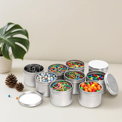 Foraineam 24 Pack 4 oz. Round Tin Cans Hair Wax Cream Lip Balm Cosmetic Sample Container Jars Candle Tea Spice Empty Travel Tins with Screw Lid