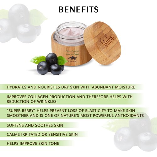 Shira Shir-Organic Pure Acai Facial Mask For Nourished Smoother and Radiant Skin With Organic Anti-Aging Formula Leaves Skin Hydrated Helpful for Sensitve Skin.(15 ML)