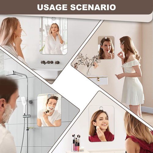 Nyosye Shower Mirror Fogless for Shaving Anti-Fog Frameless Wall Hanging Makeup,10.63" L x 7.87" W,DimGrey