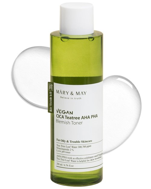 Mary&May Vegan CICA Tea Tree AHA PHA Blemish Toner - Oil Control and Skin Soothing Exfoliating Face Toner - Protects Skin Barrier, for Clear and Healthy Skin, 6.76 fl.oz.