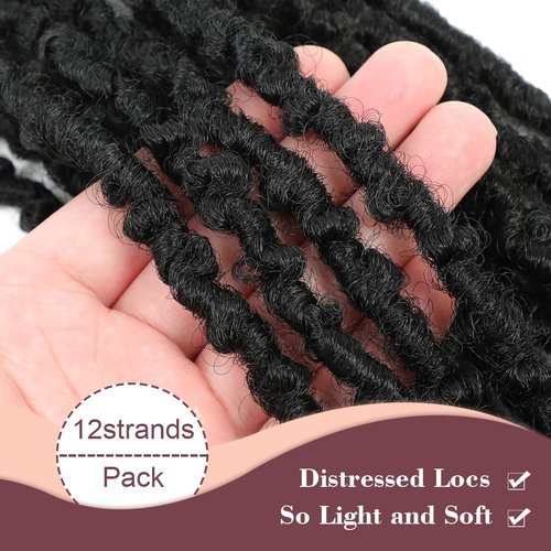 GetGal 24 inch Butterfly Locs Crochet Hair Pre Looped Distressed Faux Locs Crochet Hair for Black Women 6 Packs Butterfly Soft Locs Natural Hair Extension(24inch,1B)