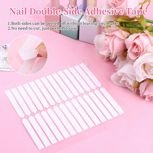 BQAN 12 Sheets Double Sided Nail Tape for Press On Nails, Clear Adhesive Mounting Tapes for Nails Design Display/Fake Nail Storage/Manicure Packaging Organize