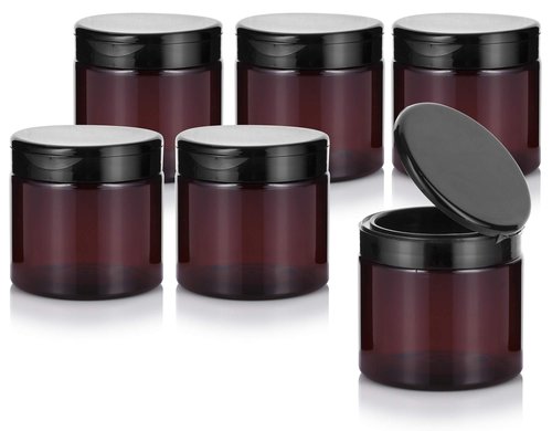 16 oz Amber PET Plastic Refillable Jar with Black Flip Top (6 Pack)