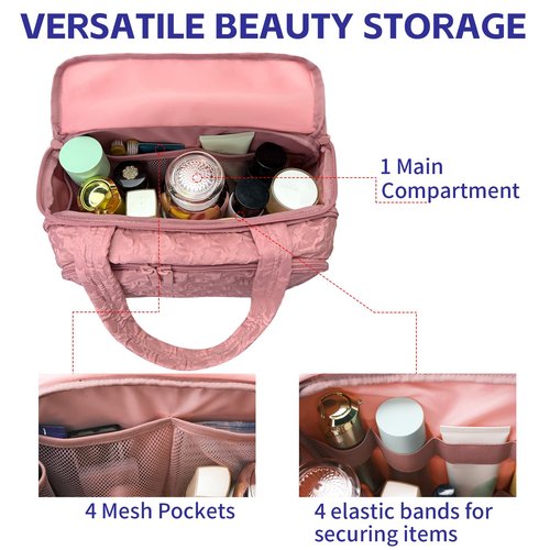 GVCELS Travel Toiletry Bag, Large Toiletry Bag for Women with Handle，Lightweight Travel Cosmetic Makeup Bag Toiletries Organizer Bag for skincare Accessories, Shampoo，Essentials - Pink