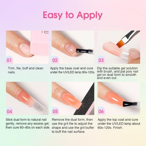 ROSALIND Poly Nail Gel Kit, 14 Colors Clear Nude Glitter Poly Nail Gels Kit with U V Light Poly Nails Gel Starter Kits For All Seasons Beginner DIY at Home