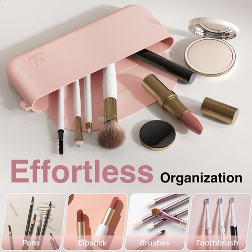 COOL-ANGLE Silicone Makeup Brush Holder Large Travel Makeup Brush Case Original Design Brushes Holder with Magnetic Closure Khaki