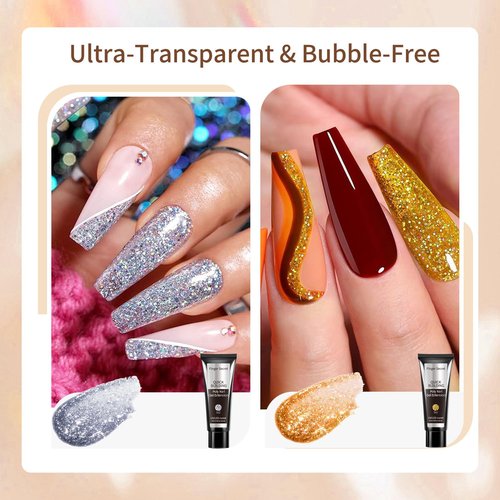Finger Secret Shiny Nail Extension Gel,Poly Gel 12-Colors Set,New Upgrade Shiny Style Multiple Extension Poly GeL Nail Combinations Shine Your Life