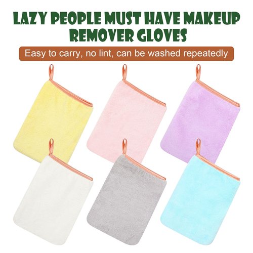 PHOGARY 6 Pack Microfiber Body Wash Mitts, 6×8 Inch Super Absorbent & Soft Face Mitten, Coral Fleece Body Cleansing Bath Spa Cloth, Reusable Makeup Remover Mitt Gloves, 6 Colors