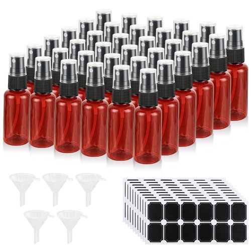 MUXHEL 60 Pcs 1 oz Amber Spray Bottles with Sticker and Funnel, Anti-UV Fine Mist Mini Spray Bottles, Refillable Small Spray Bottle Travel Spray Bottle for Essential Oils and Various Liquids