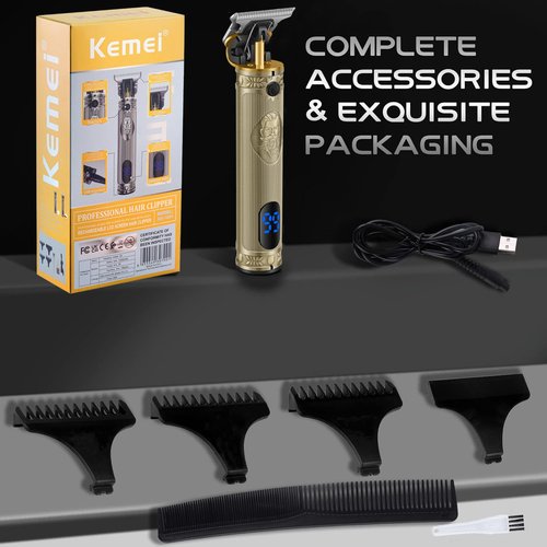 KEMEI Professional Hair Clippers for Men Pro Li Grooming Beard Trimmer Shavers Close Cutting Salon Cordless Rechargeable Quiet, KM-700H Gold