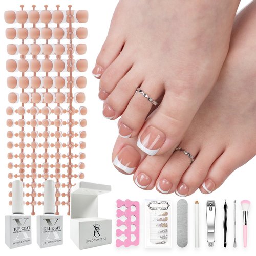 SXC Cosmetics X-Pro Tips French Tip Press On Toenails for Women, Acrylic Soft Gel System (Short French Brown, Short)