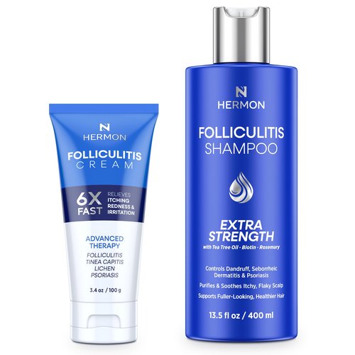 Hermon Folliculitis Treatment Kit – Shampoo & Cream Combo for Scalp, Body & Intimate Areas – Soothes Itch, Clears Acne Bumps, Fights Fungal Infections & Razor Bumps – For Men & Women