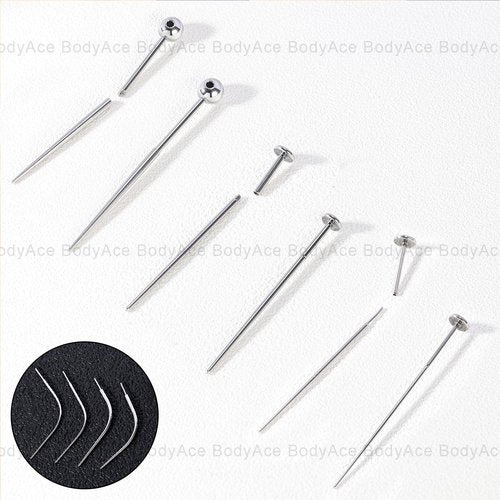 BodyAce 14G 16G 18G 20G Piercing Taper, Stainless Steel Threadless Insertion Pin Screw On Assistant Tool, Curved Body Piercing Stretching Kit for Ear/Nose/Navel/Lip/Eyebrow [16G(1.2mm) Mix]