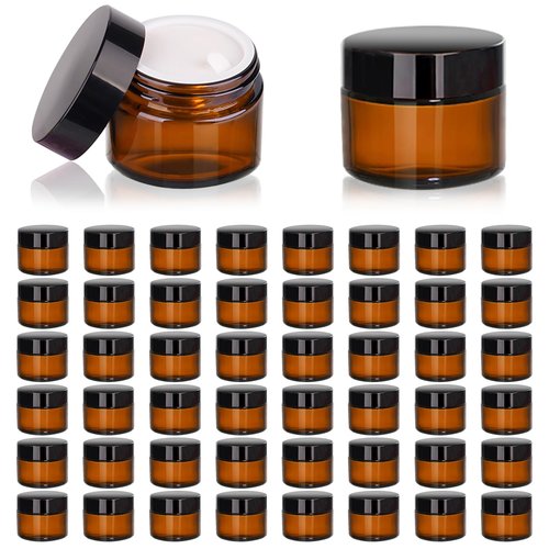 PetalPursuit 2oz Amber Glass Jars with Lids, Cosmetic Jars with Lids, 48 pack