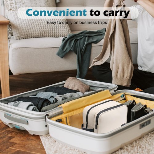 BAGWEN Toiletry Bag for Women, Water-resistant Travel Toiletry Bag, PU Leather Cosmetic Makeup Organizer, Travel Bag for Travel Size Toiletries, Beige