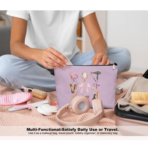 EKGJW Lavender Hairstylist Makeup Bag for Women,Hairdresser Travel Organizer Bag, Aesthetic Salon Accessory Pouch, Gifts for Teen Girls 7.5 x 10 in