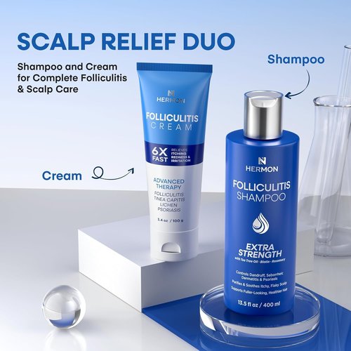 Hermon Folliculitis Treatment Kit – Shampoo & Cream Combo for Scalp, Body & Intimate Areas – Soothes Itch, Clears Acne Bumps, Fights Fungal Infections & Razor Bumps – For Men & Women
