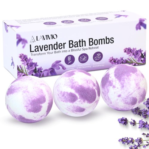 Lavivio Lavender Bath Bombs for Women - Lavendar Bath Bomb with Shea Butter & Essential Oils - Mega Foaming, Relaxing, Moisturizing, for Stress Relief & Dry Skin - 3 x 100g - Gift Set