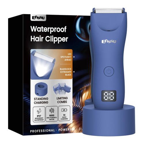 ENSSU Manscape Body Hair Trimmer for Men, IPX7 Waterproof Groin & Pubic Hair Trimmer with Ceramic Blade & Light, Rechargeable Electric Ball Trimmer for Men, Wet or Dry Use Body Groomer for Legs/Chest