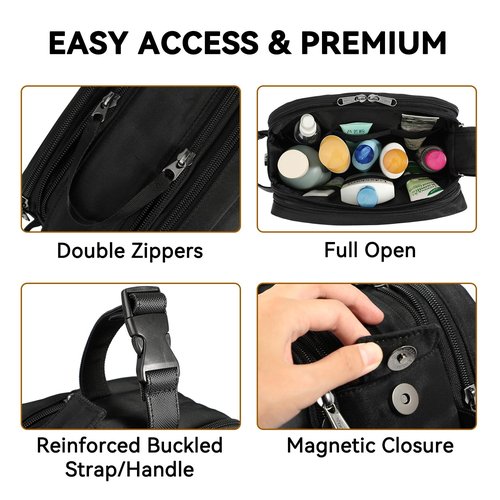 Voova Travel Toiletry Bag for Men Women, Hanging Dopp Kit Water Resistant Shaving Bag for Toiletries Accessories, Small Makeup Organizer Case for Traveling Essentials, Bathroom, Cosmetics, Black