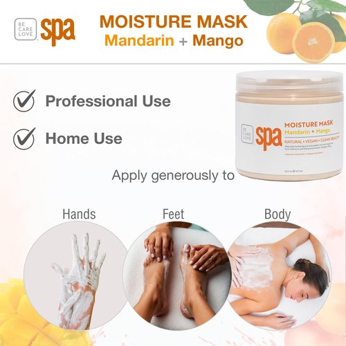 BCL SPA Organic Mandarin and Mango moisture mask for hands, foot mask, and body mask skin care spa treatment, home or professional use with argan oil, olive oil, aloe vera, cucumber, and kelp 16 fl oz