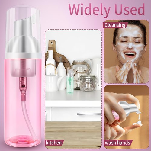 2 Pack Travel Foam Pump Bottle 60 ml/2 oz Small Size Foam Spray Bottle & Pump Bottle Dispenser for Face Wash, Lash Shampoo, Skin Care - Clear Plastic Mini Empty Refillable Containers （Pink and Green）