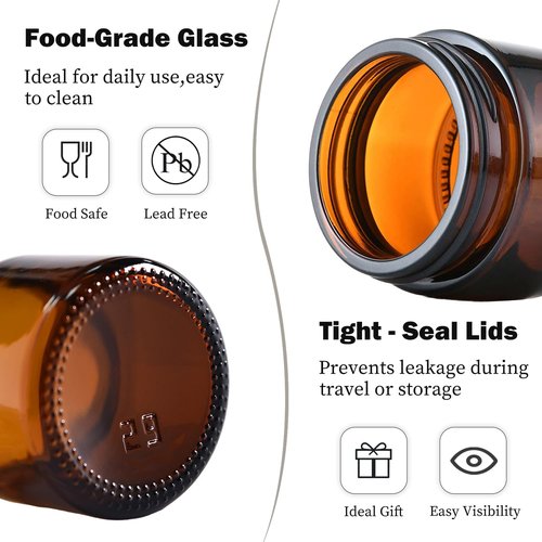 4 oz Amber Glass Jars with Lids,6 Pack 4oz Small Glass Jars with Inner Liners,4 Ounce Travel Jars for Cosmetics Container,Cream Lotion,Body Scrub