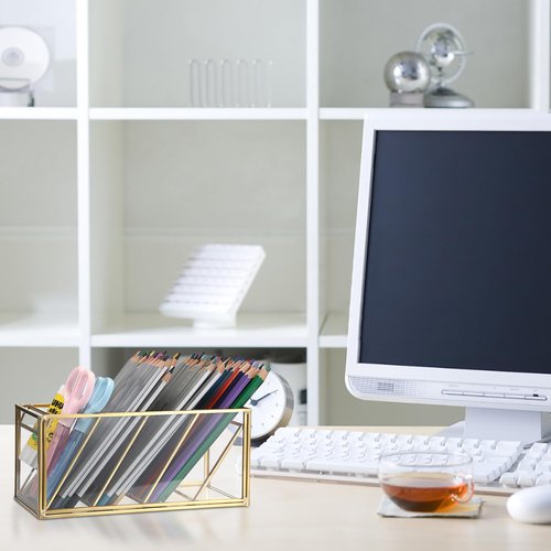 ELLDOO Rollerball Perfume Organizer, 4 Compartment Clear Glass Perfume Storage Holder Vintage Beauty Scent Holder, Metal Makeup Lipgloss Lipstick Display Case
