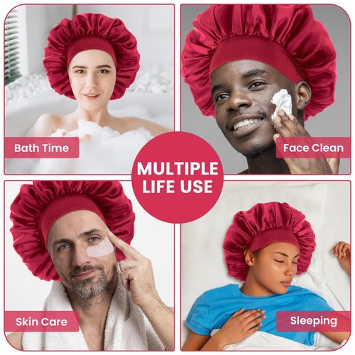WLLHYF Silk Bonnet for Men, Satin Bonnet Single Layer Elastic Band Silk Sleep Cap Black Soft Adjustable Hair Cap Hair Wrap Large Bonnets for Women Sleeping