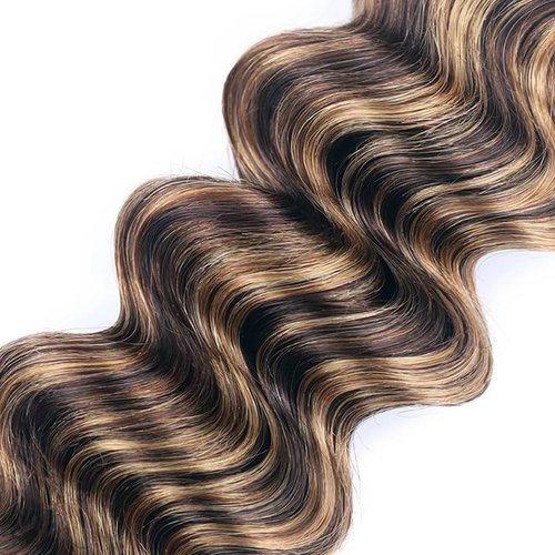 Brown Human Hair Bundles P427 Highlight Honey Blonde Deep Wave 3 Bundles Human Hair 14 16 18 Inch Double Weft Grade 12A Unprocessed Virgin Remy Hair 2 Tone #4 Mixed With Color 27 50g Per Bundle