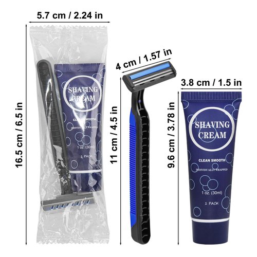 Shaving Razor Set, Disposable Individually Wrapped Manual Twin Blade Razors in Bulk Smooth Shaving Razors with Mini Shaving Cream Toiletries for Hotel Charity Camping Travel Homeless 1oz (Pack of 30)