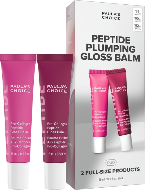 Paula’s Choice Peptide Plumping Gloss Balm Duo, Pro-Collagen Peptide Gloss Balm, One Clear & One Tinted, Plumps, Hydrates & Smooths Lips, Sheer & Glossy Finish for Fuller Lips, Cruelty-Free, Set of 2